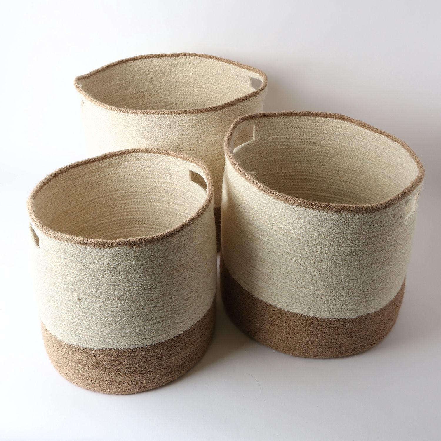 Jute Storage S/3 Basket w Handles Nat/Wht