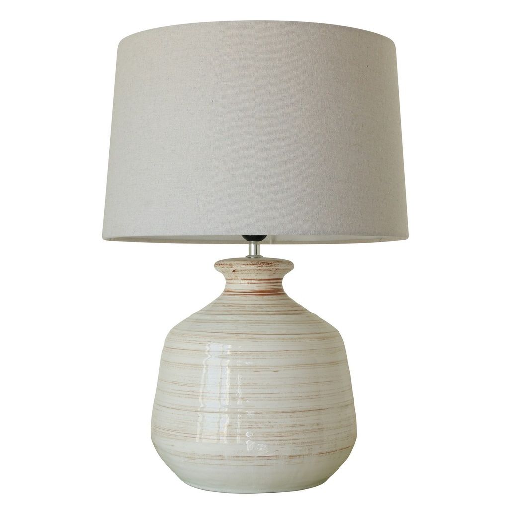 Glazed Ceramic Lamp &amp; Shade - Linen