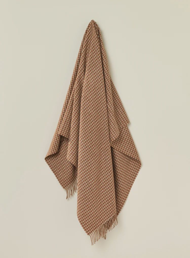EWT Houndstooth Rust &amp; Camel 100% Merino Throw