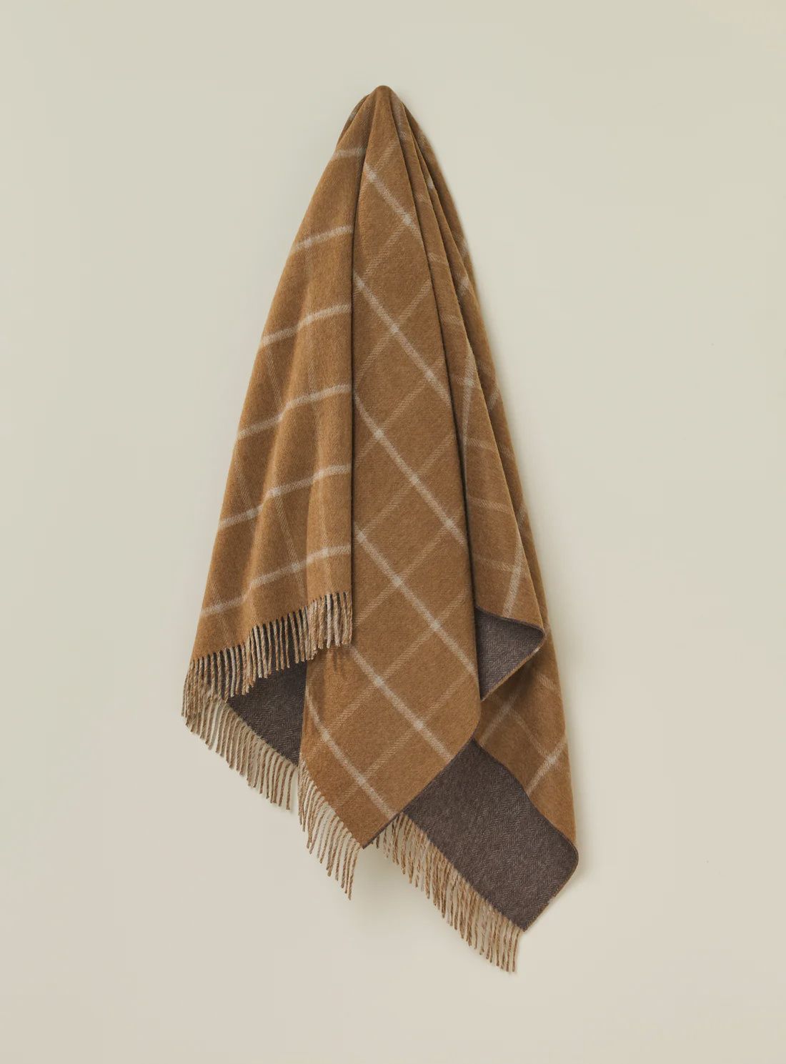 EWT Double-Faced Herringbone Check Camel &amp; Chocolate 100% Merino Throw