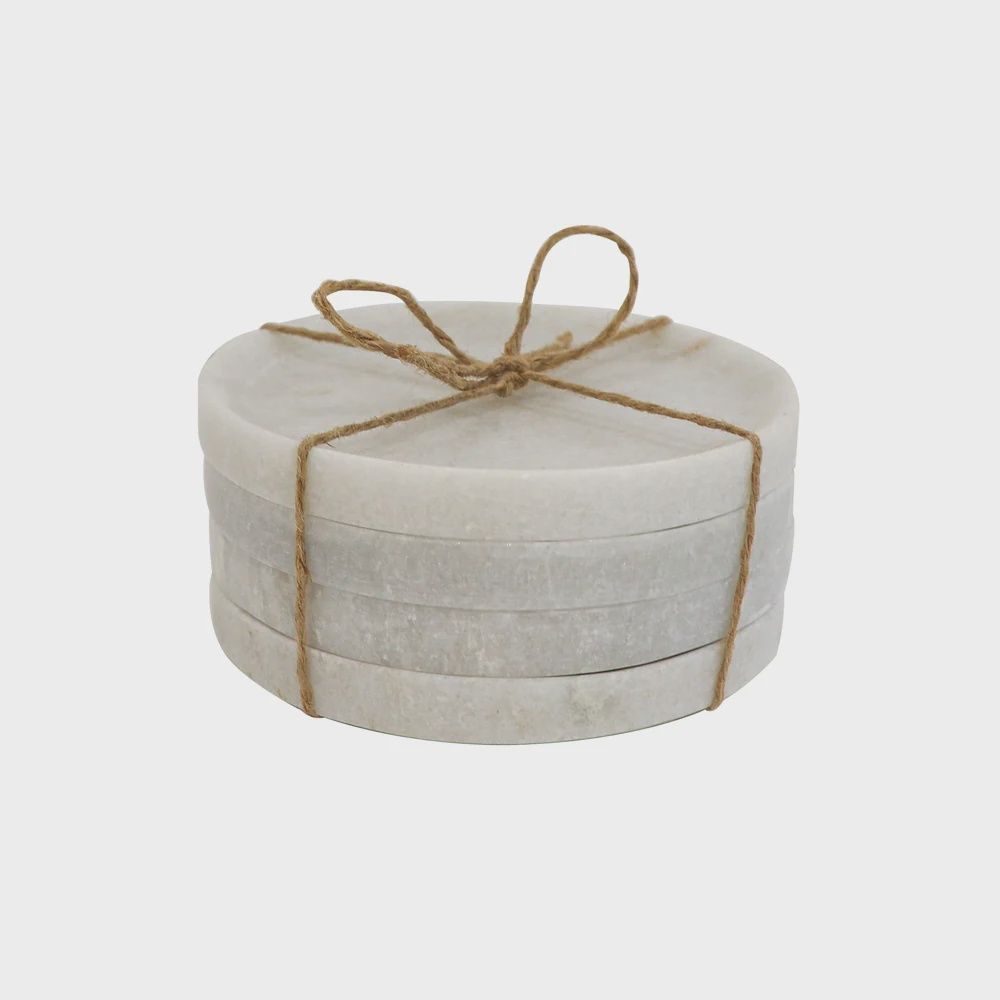 Marble Round Coasters White - Set of 4