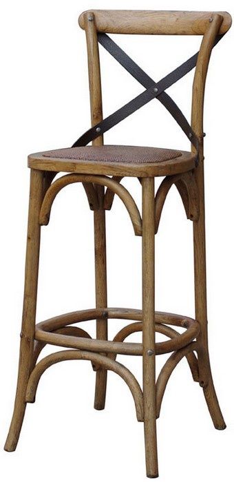 Cross Back Metal Barstool - Oak