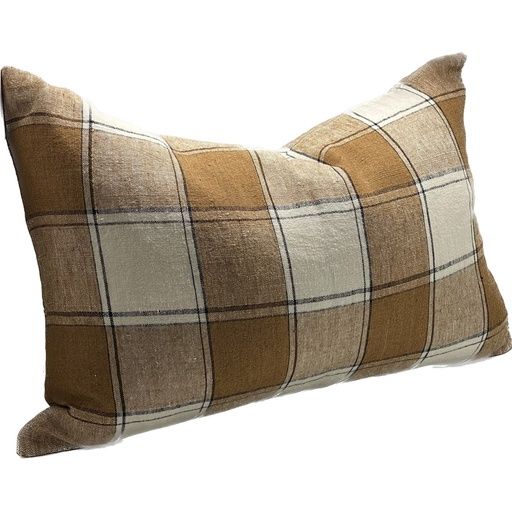 Linen/Cotton Tri Check Cushion Cover, Colour: Tabacco, Size: 60x40