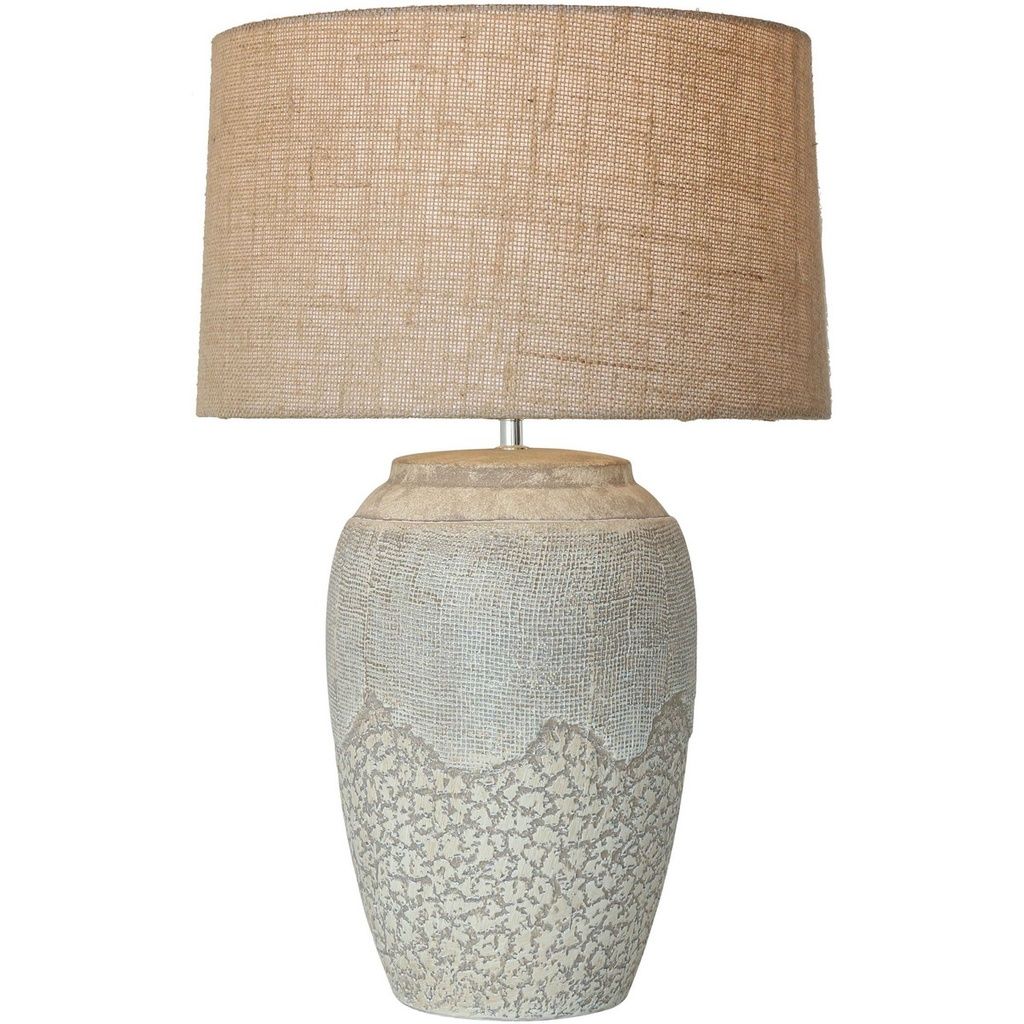 ANTIQUE CREAM CERAMIC TABLE LAMP W/ HESSIAN SHADE, Size: Small