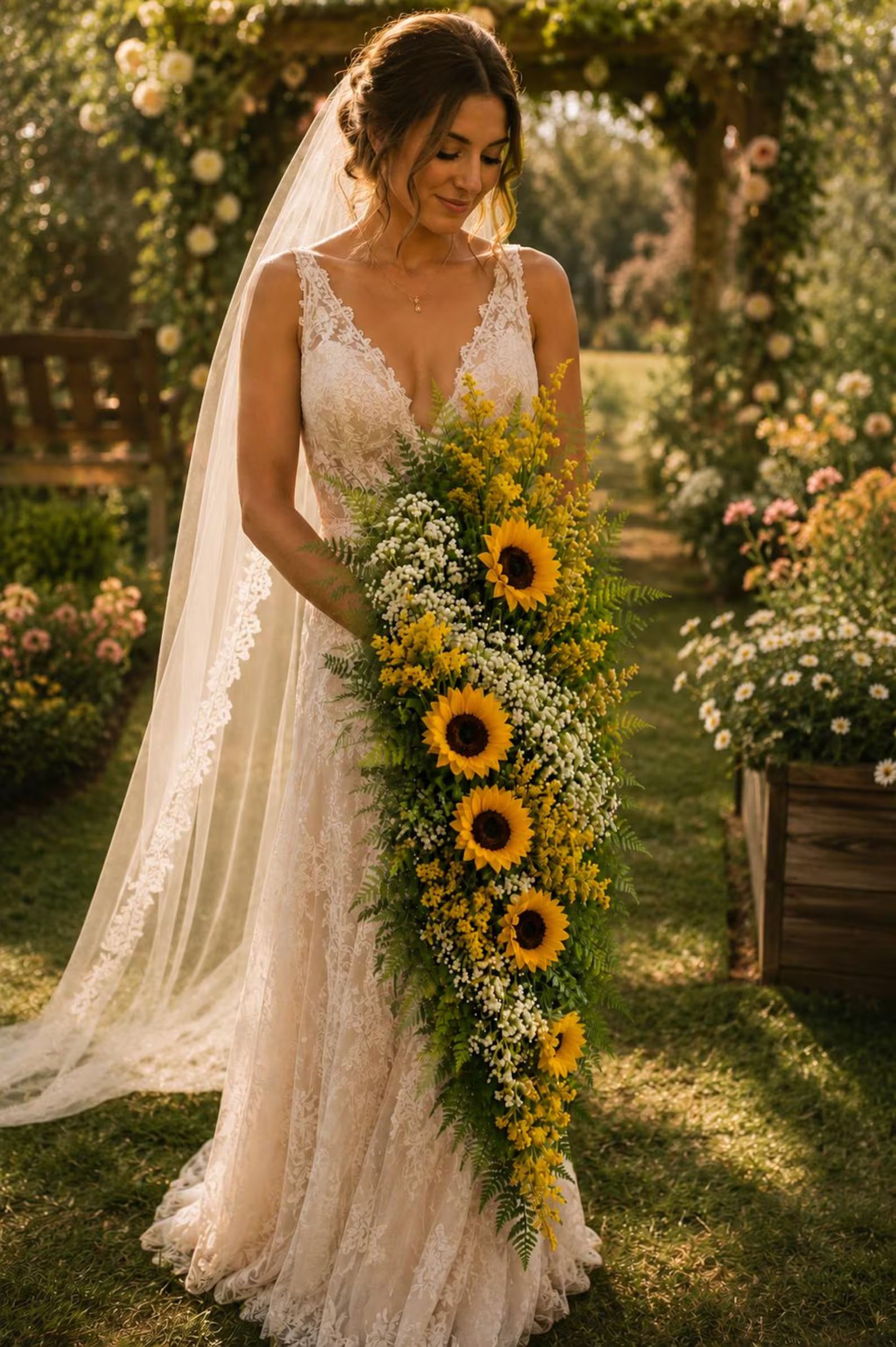 Sunflower Bridal Bouquet II, Rustic Boho Wedding Flowers, Farm-grown (JUL-SEP only), Wedding Favors
