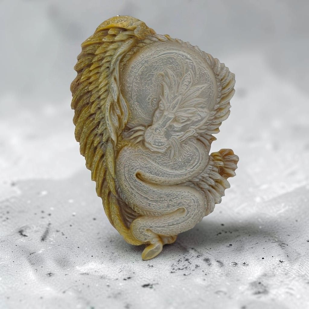 Bassorilievo in Madreperla Raffigurante un Drago – Inciso e Intagliato a Mano