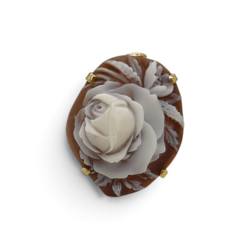 Anello con Cameo Floreale in Conchiglia Sardonica – Montatura in argento 925 Placcato in Oro – Inciso e Intagliato a Mano Anello con Cameo Floreale in Conchiglia Sardonica – Montatura in argento 925 Placcato in Oro – Inciso e Intagliato a Mano