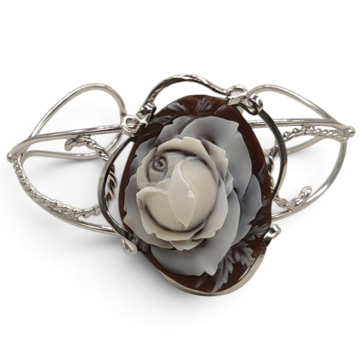 Bracciale con Cameo Floreale in Conchiglia Sardonica – Argento 925