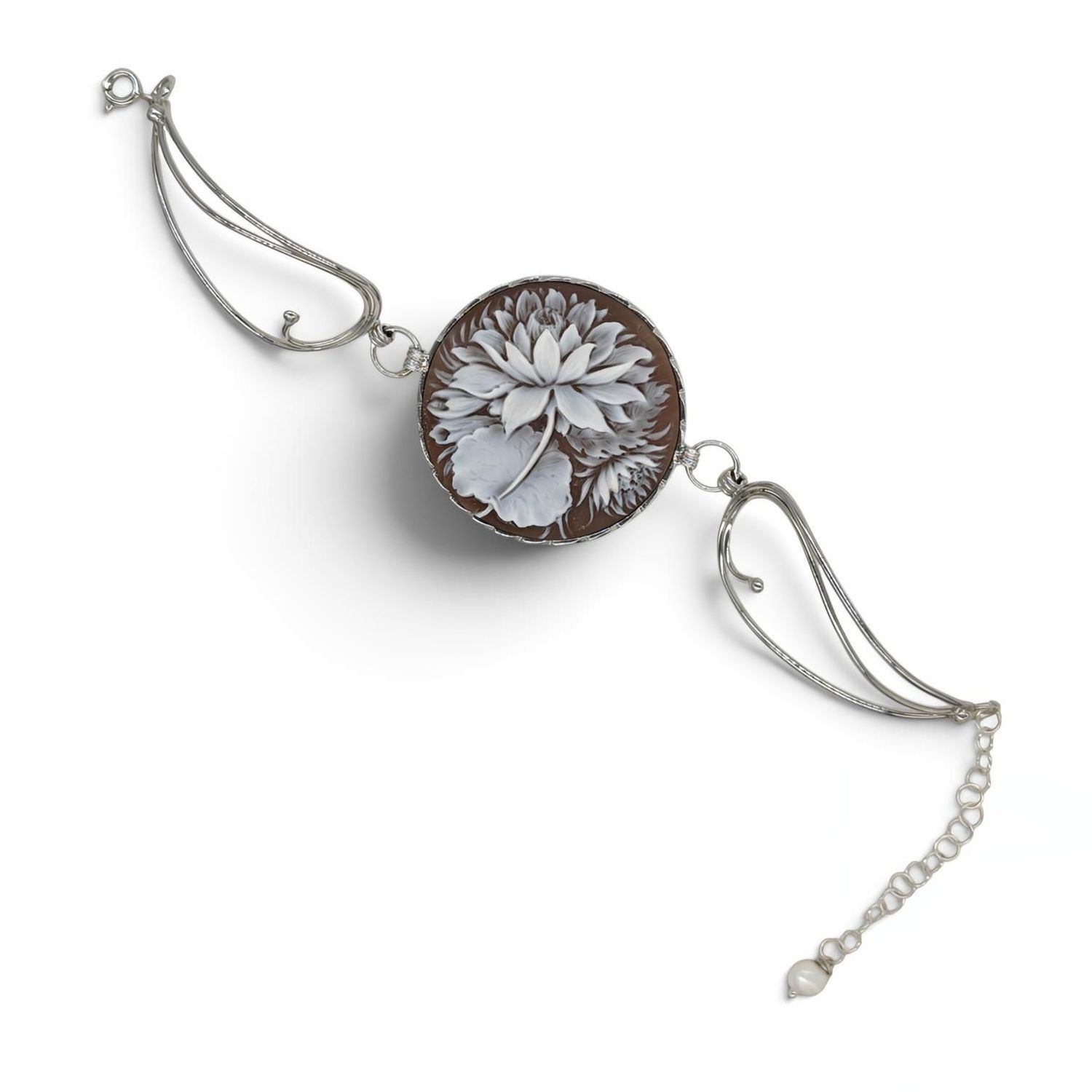 Bracciale Ninfea con Cameo Floreale in Conchiglia Sardonica – Argento 925
