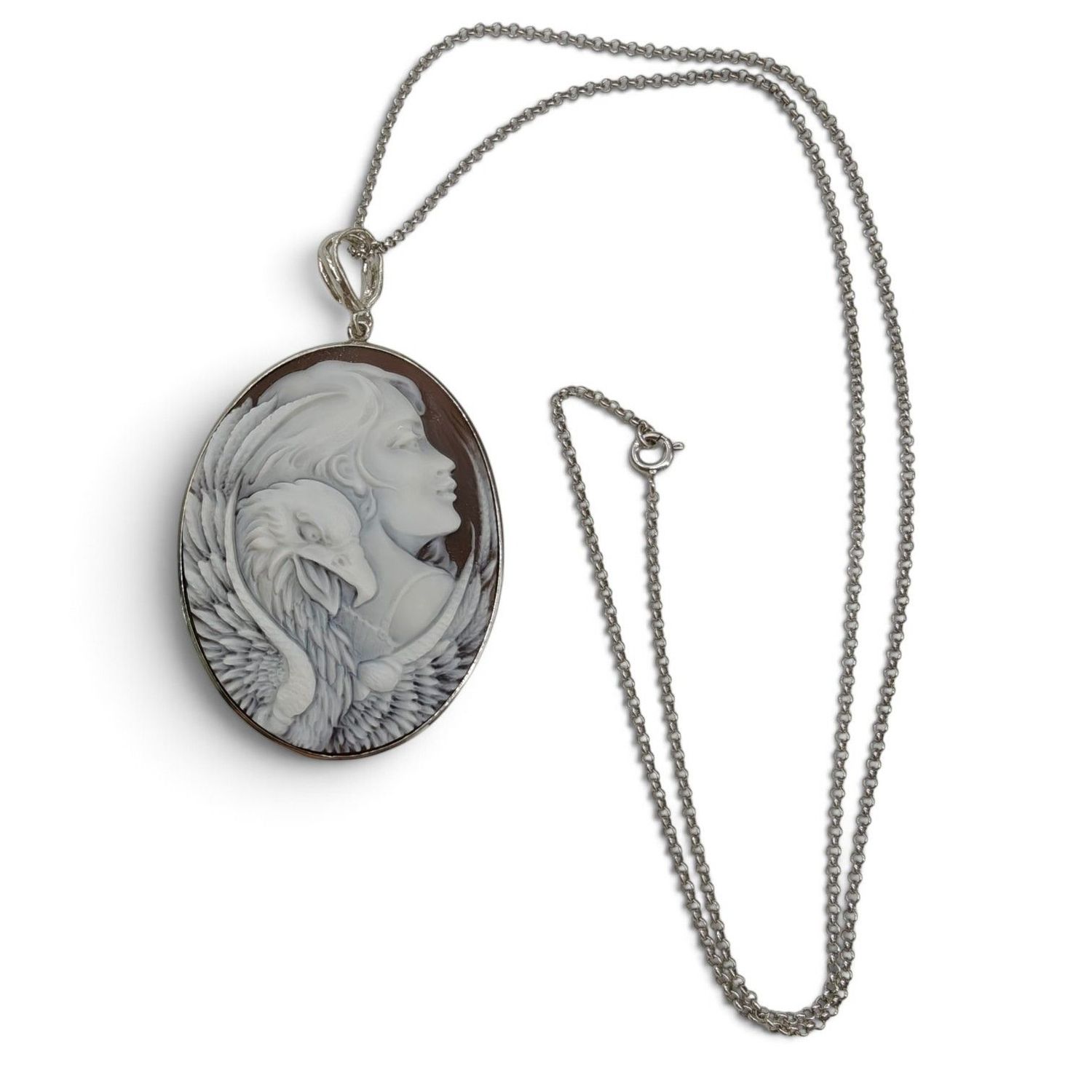 Collana in Argento Rodiato 925 con Cameo Sardonico Raffigurante un'Aquila