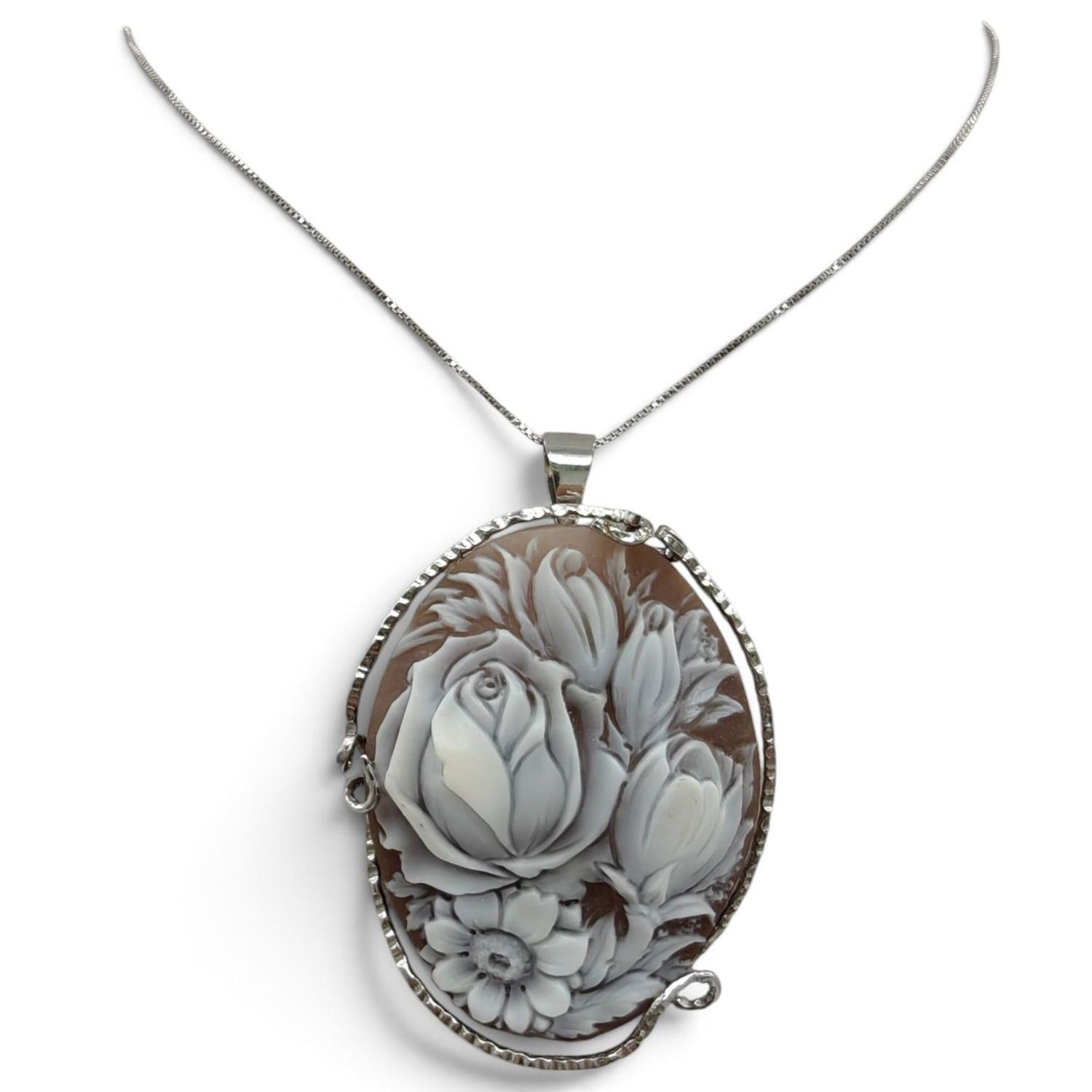 Collana con Ciondolo-Spilla in Argento Rodiato 925 con Cameo Sardonico