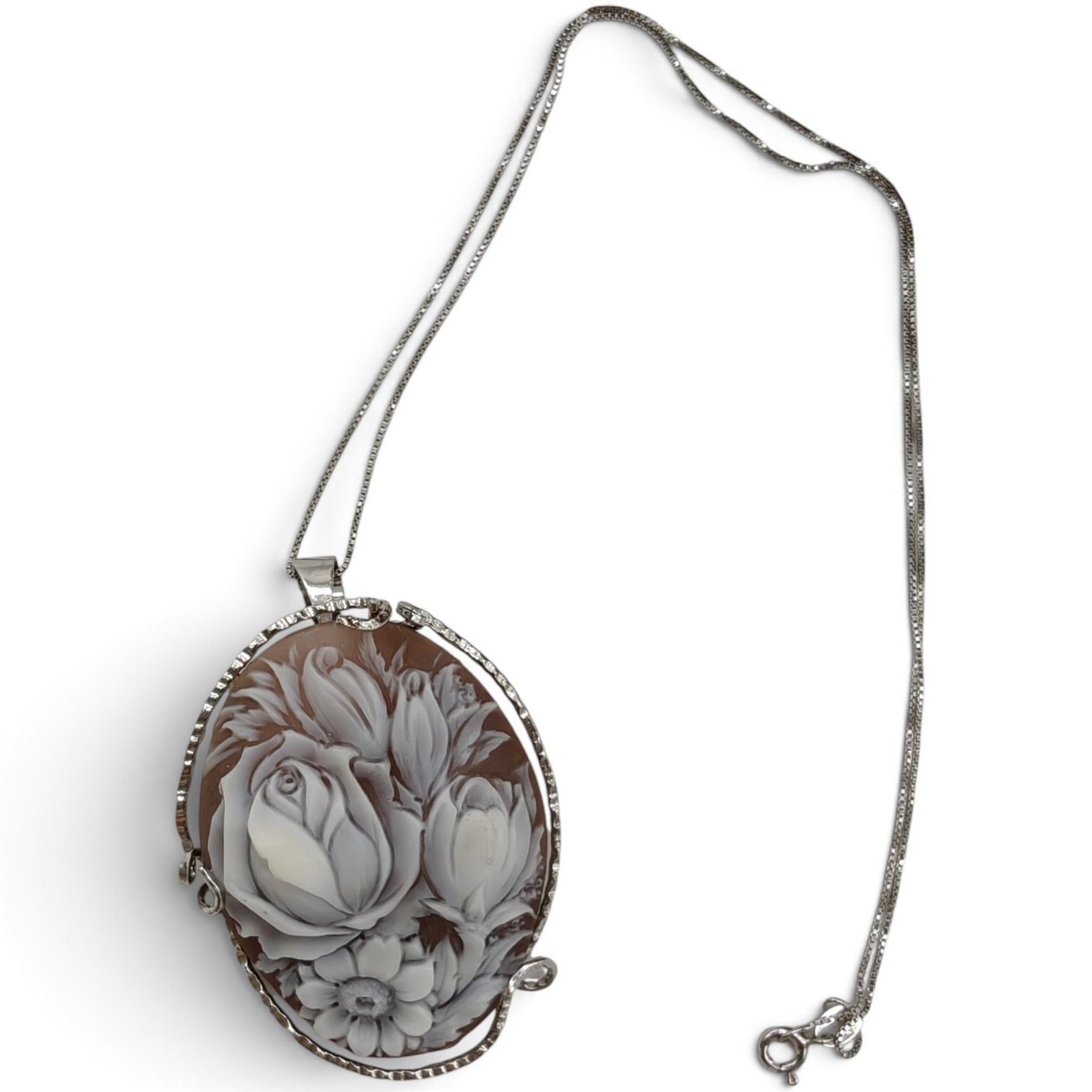 Collana con Ciondolo-Spilla in Argento Rodiato 925 con Cameo Sardonico