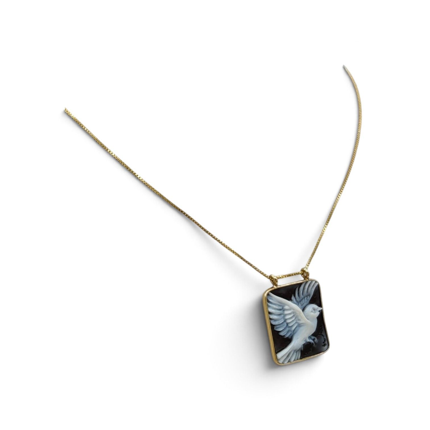 Collana in Argento 925 Placcata Oro con Ciondolo Francobollo Uccello – 20 × 18 mm