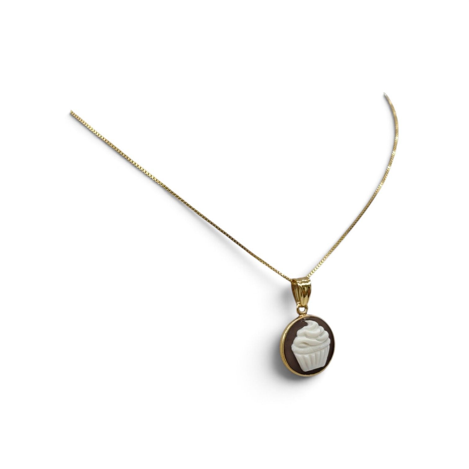 Collana in Argento 925 Placcata Oro con Ciondolo Cupcake – 15 mm