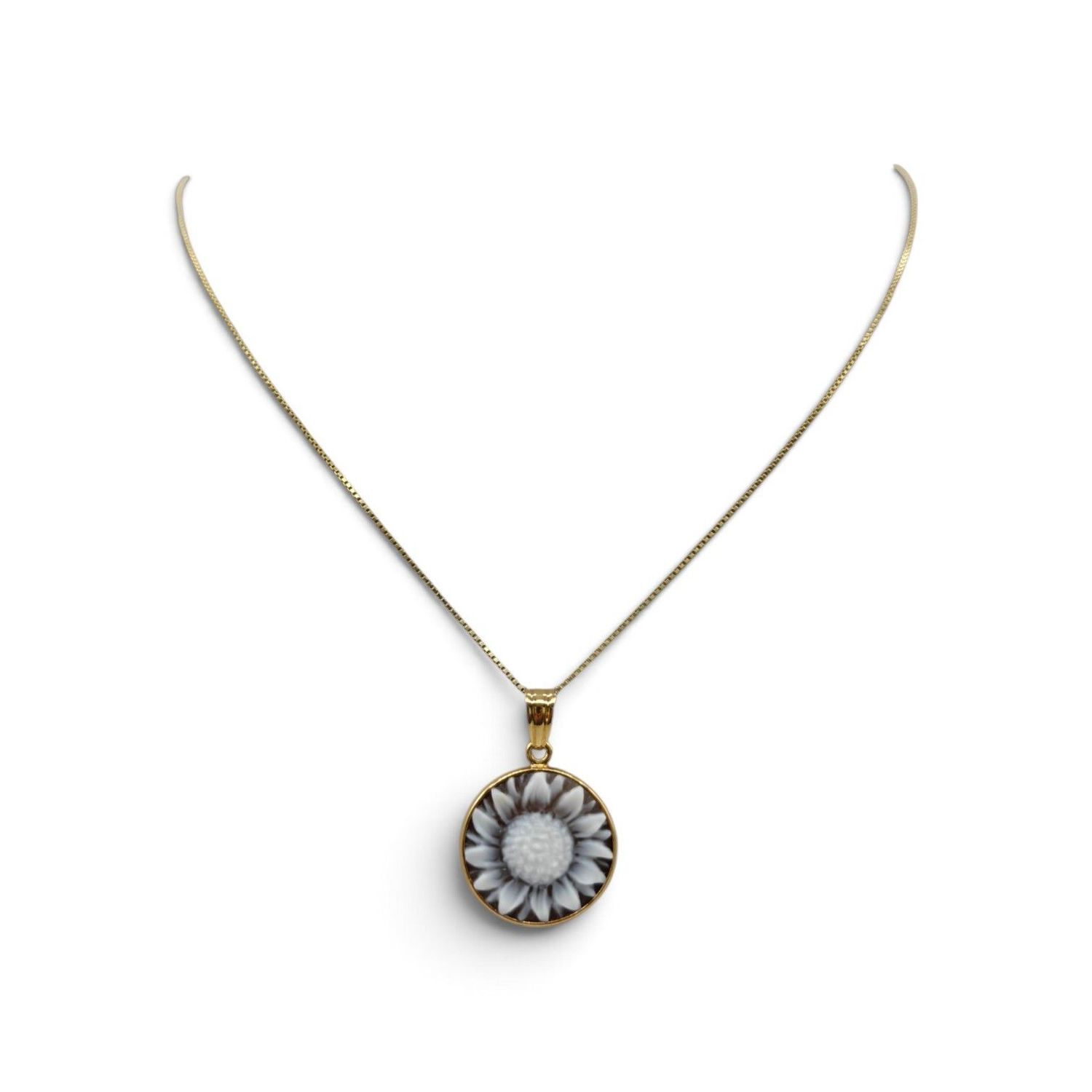 Collana in Argento 925 Placcata Oro con Ciondolo Girasole – 18 mm