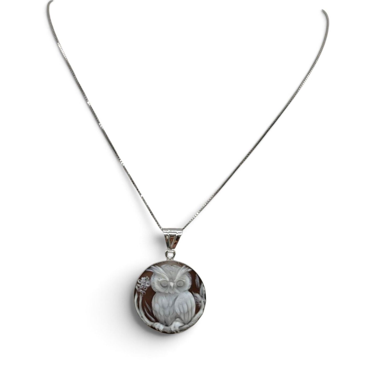 Collana in Argento 925 Rodiate con Ciondolo Gufo – 20 mm