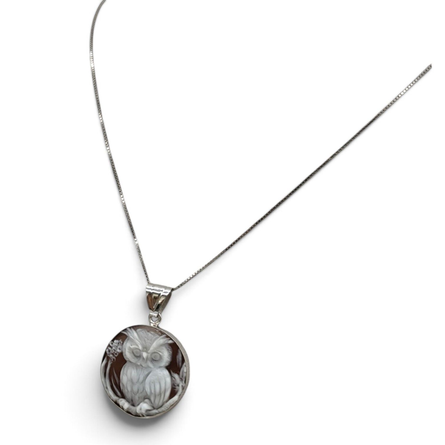 Collana in Argento 925 Rodiate con Ciondolo Gufo – 20 mm