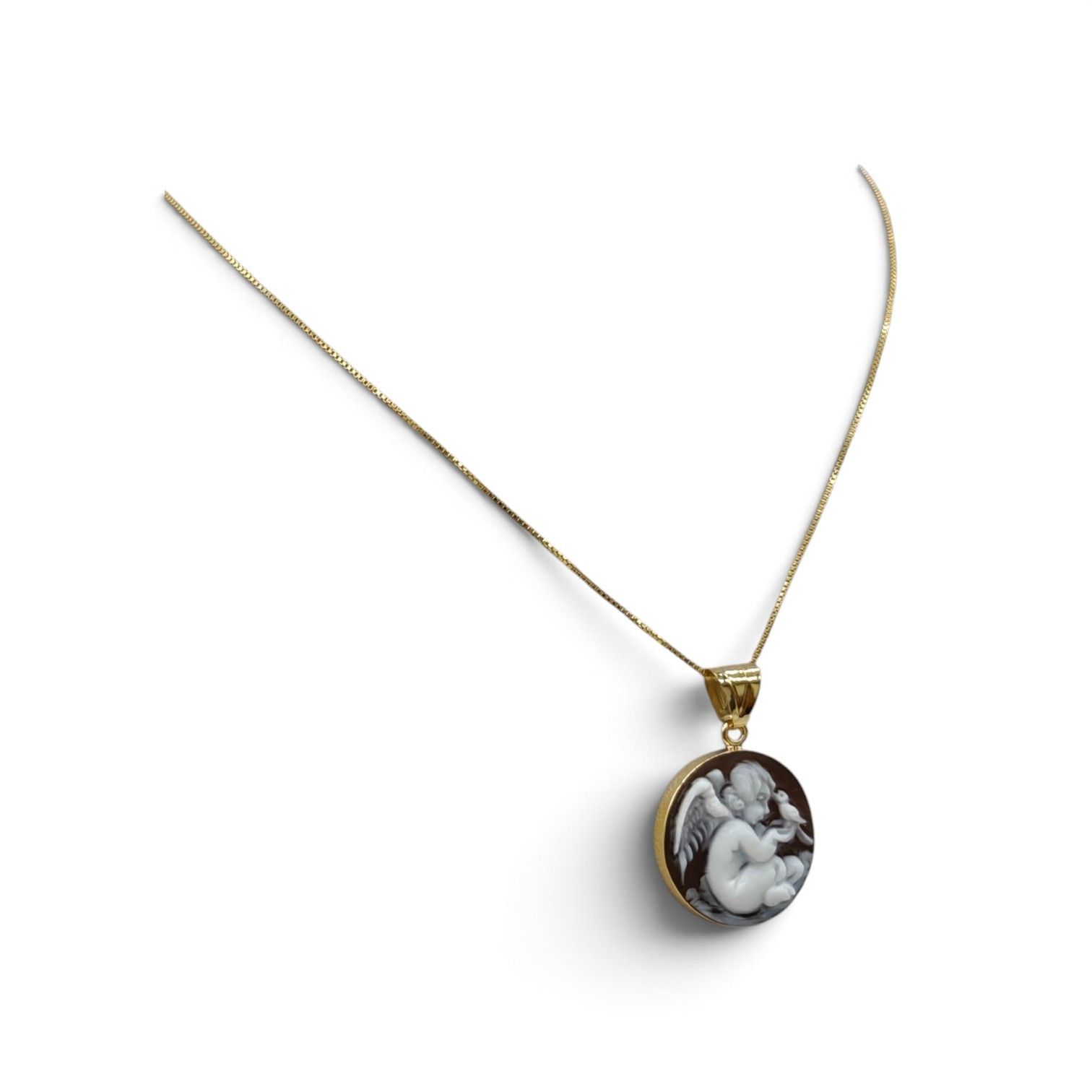 Collana in Argento 925 Placcata Oro con Ciondolo Puttino – 20 mm