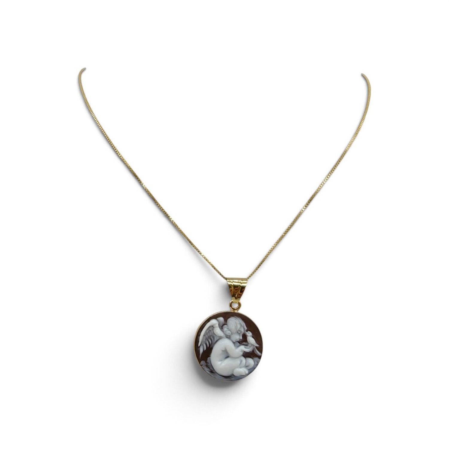 Collana in Argento 925 Placcata Oro con Ciondolo Puttino – 20 mm