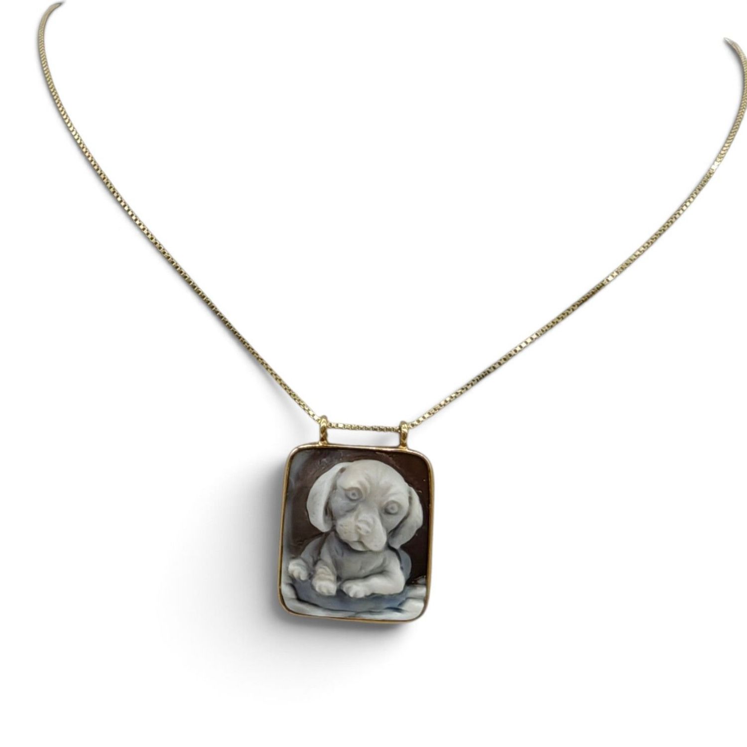 Collana in Argento 925 Placcata Oro con Ciondolo Francobollo Cucciolo – 20 × 18 mm