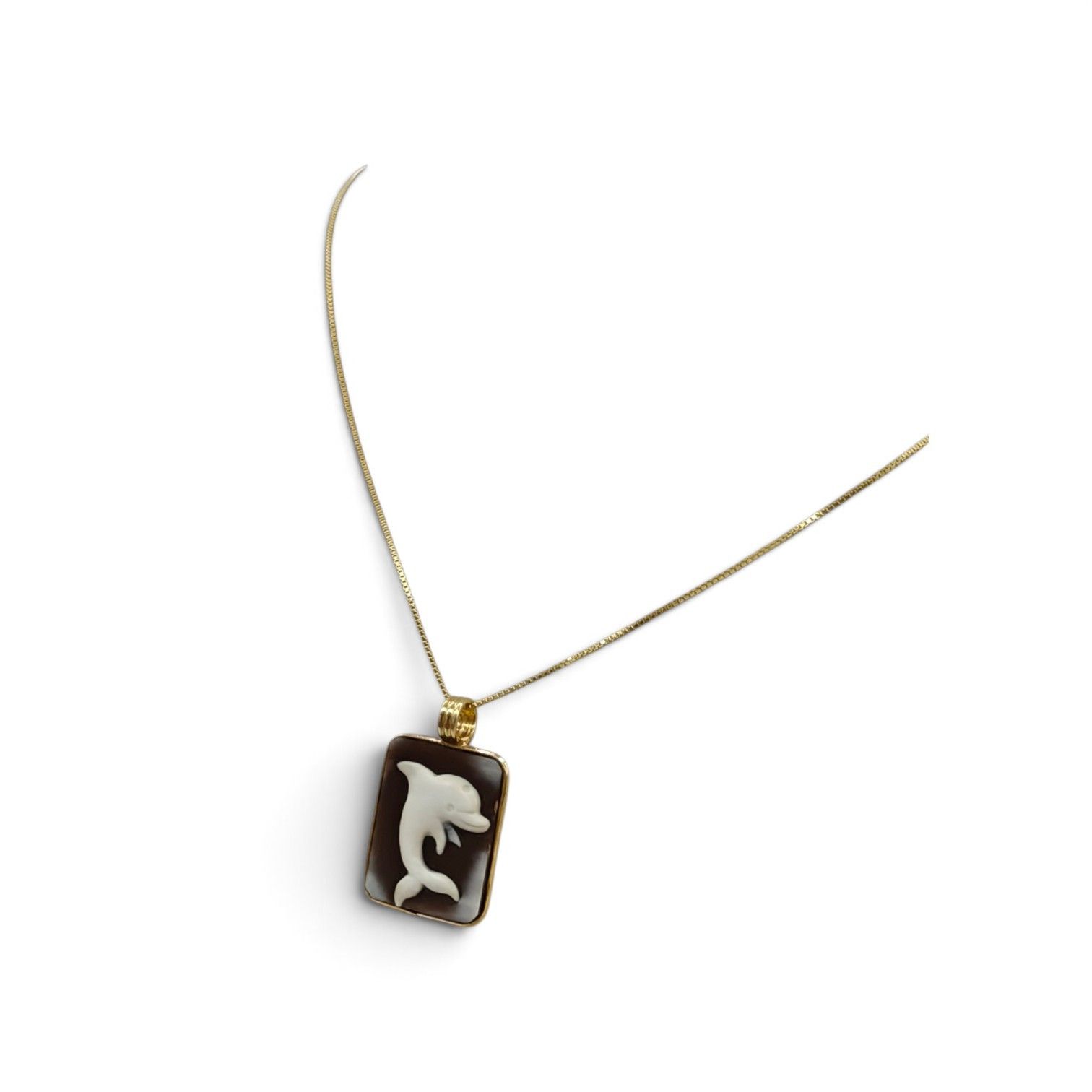 Collana in Argento 925 Placcata Oro con Ciondolo Francobollo Delfino – 20 × 16 mm