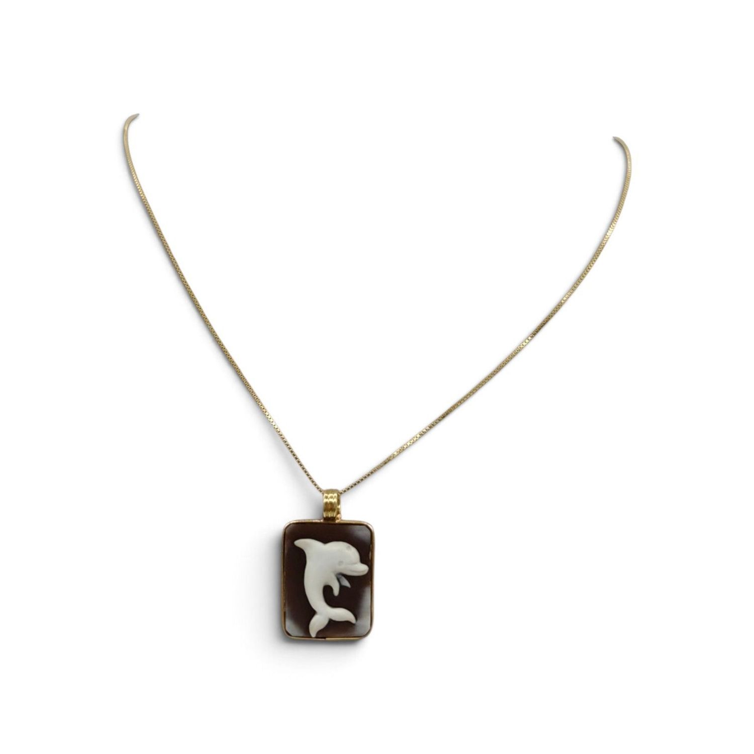 Collana in Argento 925 Placcata Oro con Ciondolo Francobollo Delfino – 20 × 16 mm