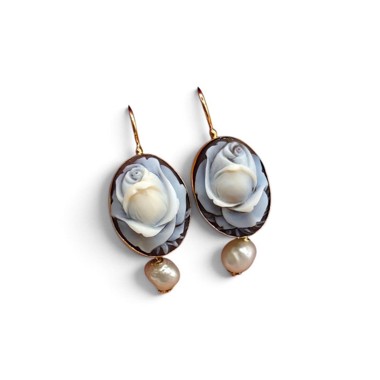 Orecchini alla Pompeiana con Perla di Fiume in Argento 925 Placcati Oro Rosé – 20 mm