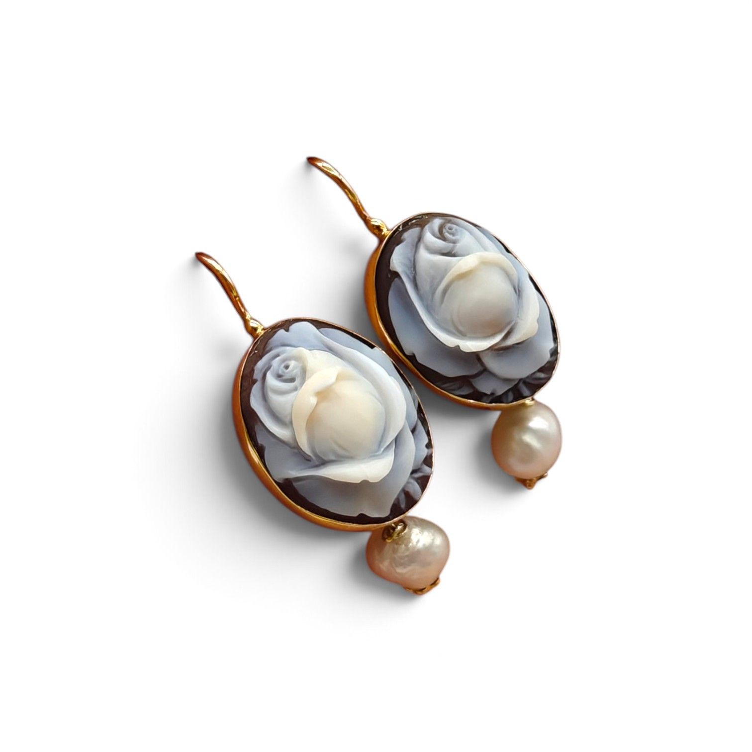 Orecchini alla Pompeiana con Perla di Fiume in Argento 925 Placcati Oro Rosé – 20 mm