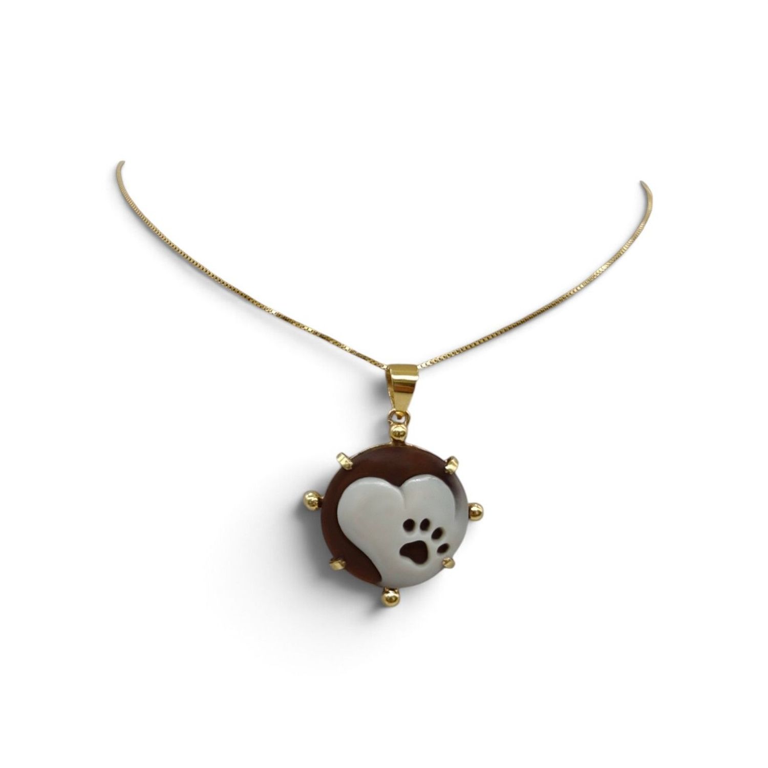 Collana in Argento 925 Placcata Oro con Ciondolo Cuore e Zampa – 20 mm