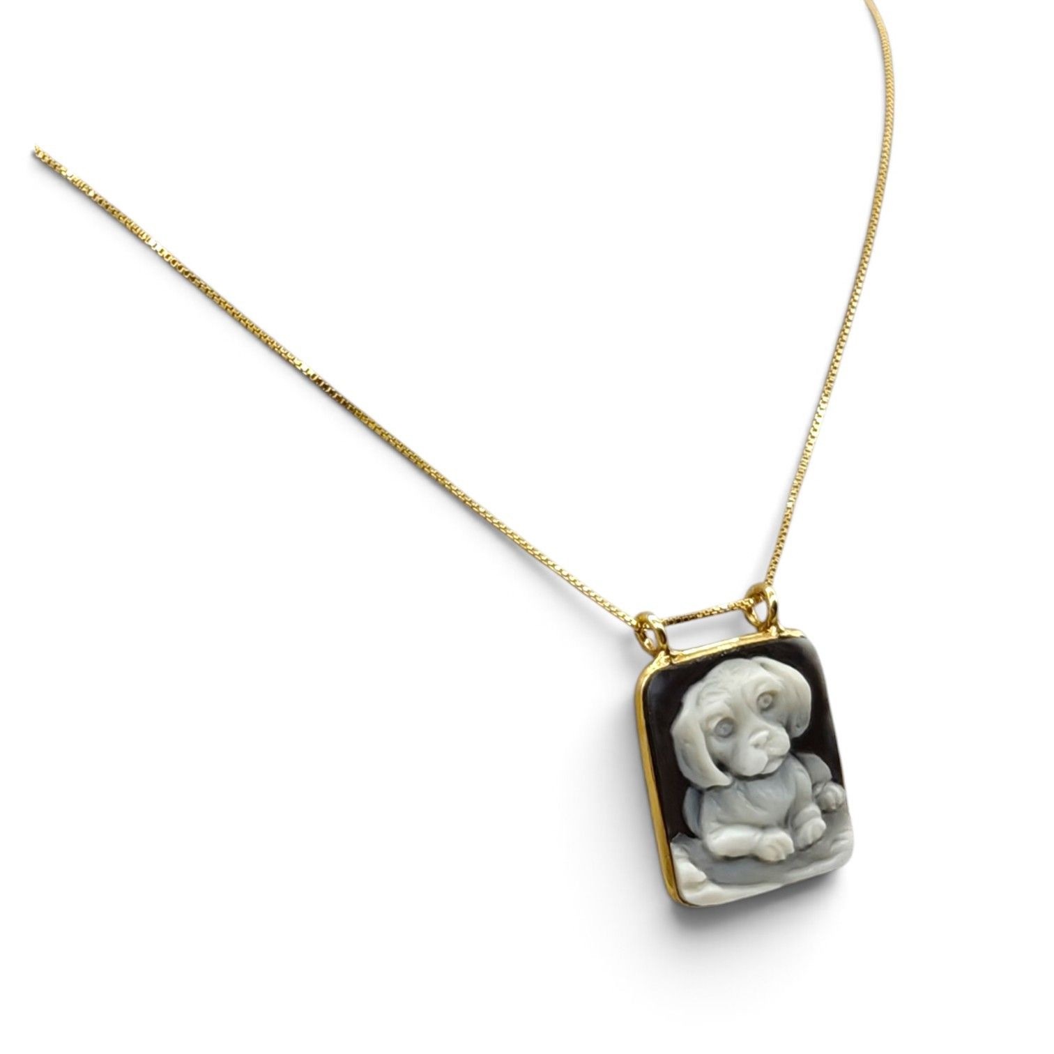 Collana in Argento 925 Placcata Oro con Ciondolo Francobollo Cucciolo – 20 mm
