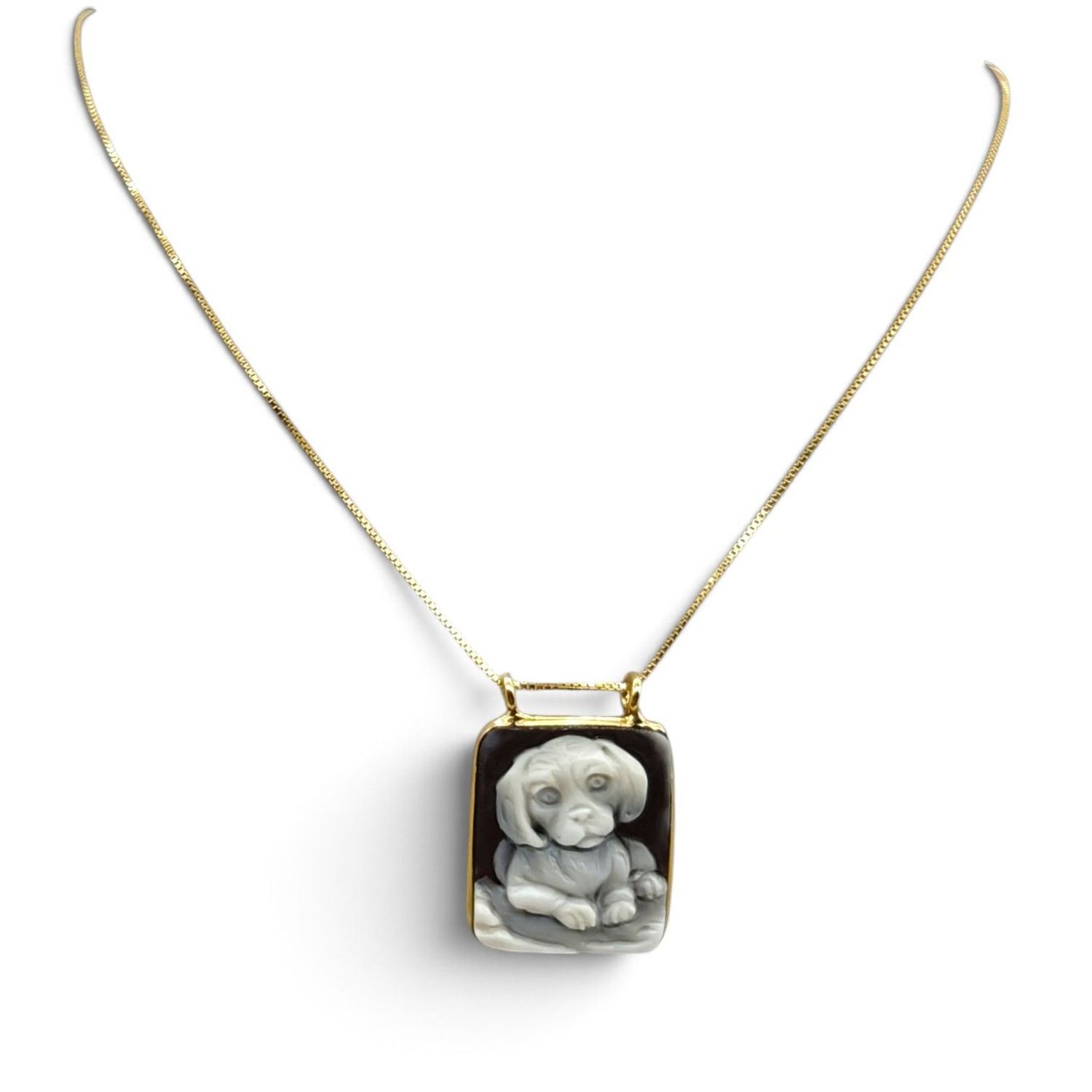 Collana in Argento 925 Placcata Oro con Ciondolo Francobollo Cucciolo – 20 mm