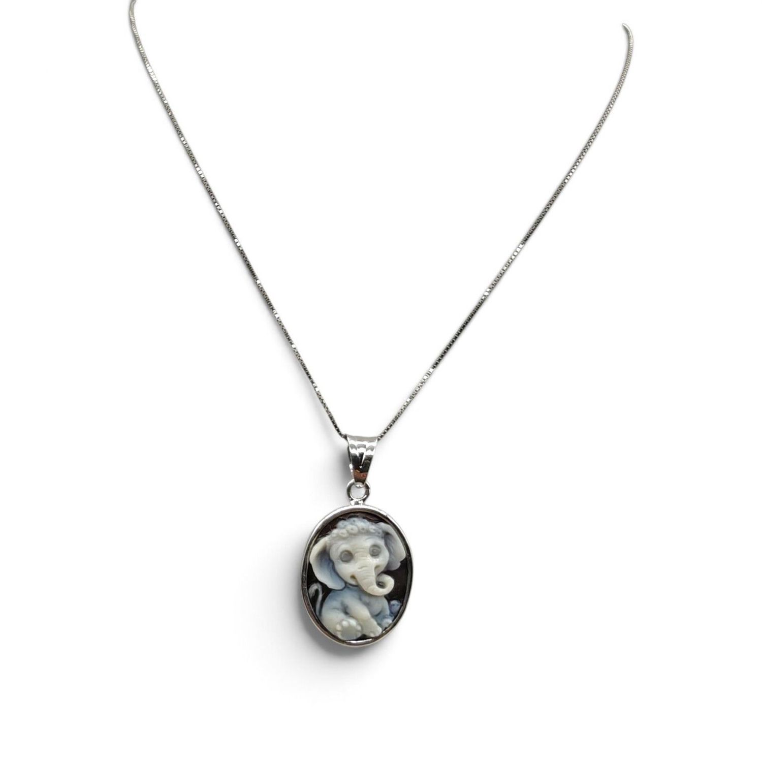 Collana in Argento 925 Rodiato con Charm Elefantino – 20 mm