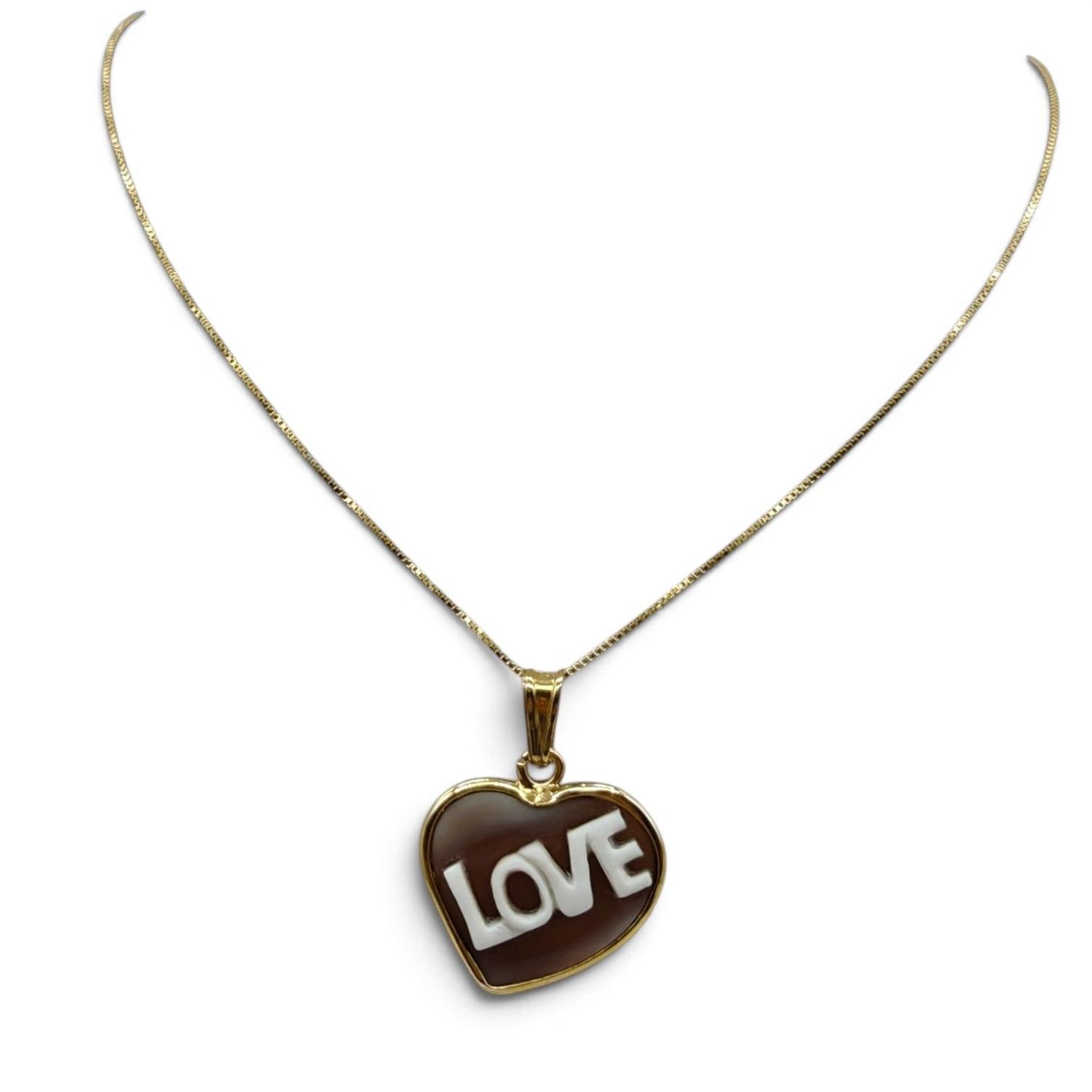 Collana in Argento 925 Placcata Oro con Ciondolo Cuore “LOVE” – 21 mm