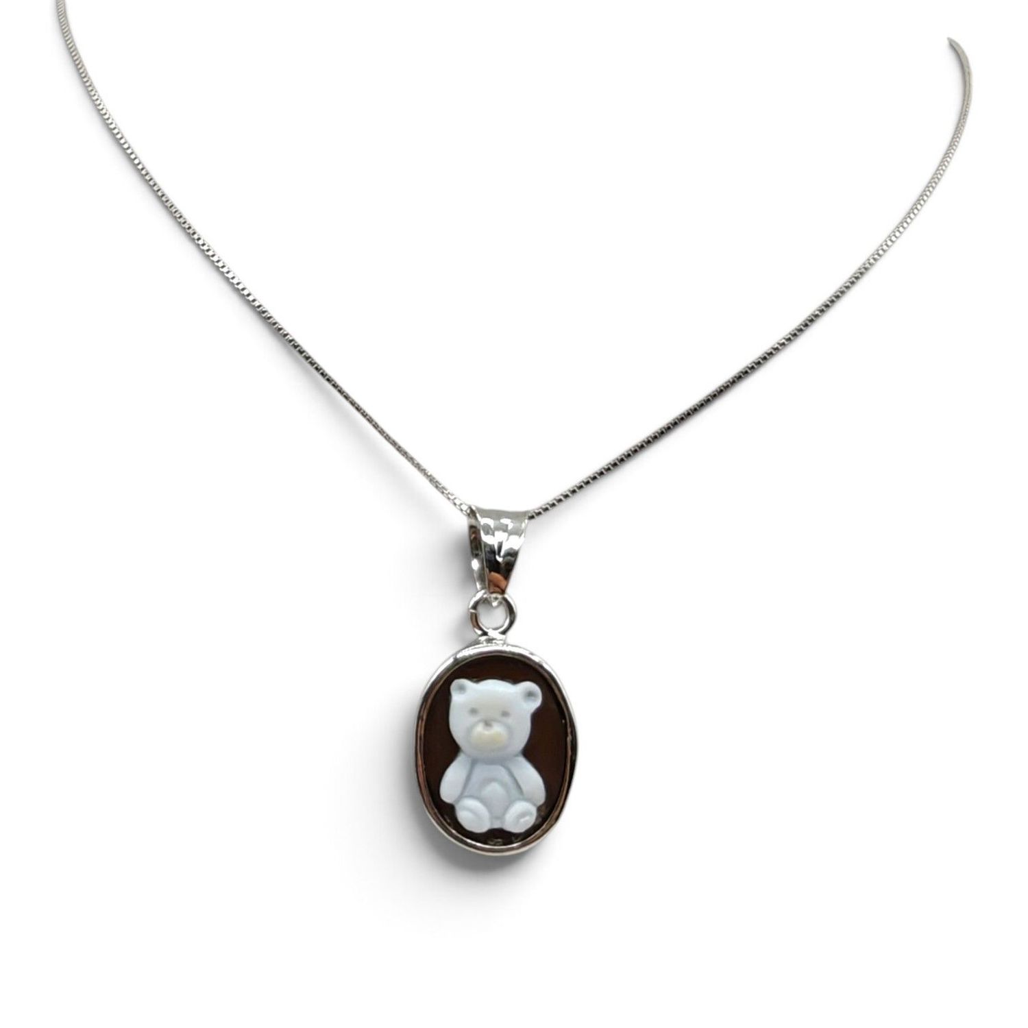 Collana in Argento 925 Rodiato con Charm Orsetto – 18 mm