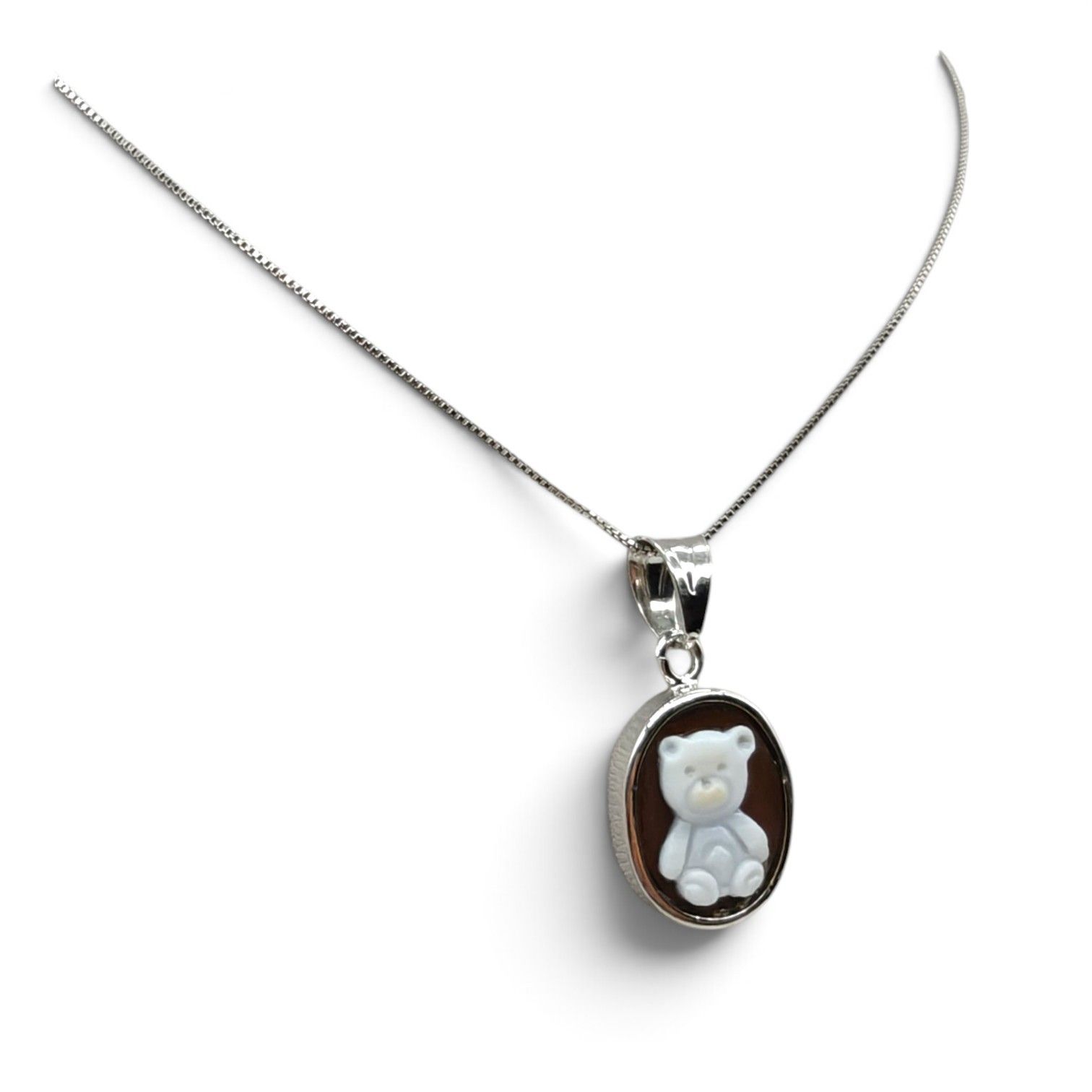 Collana in Argento 925 Rodiato con Charm Orsetto – 18 mm