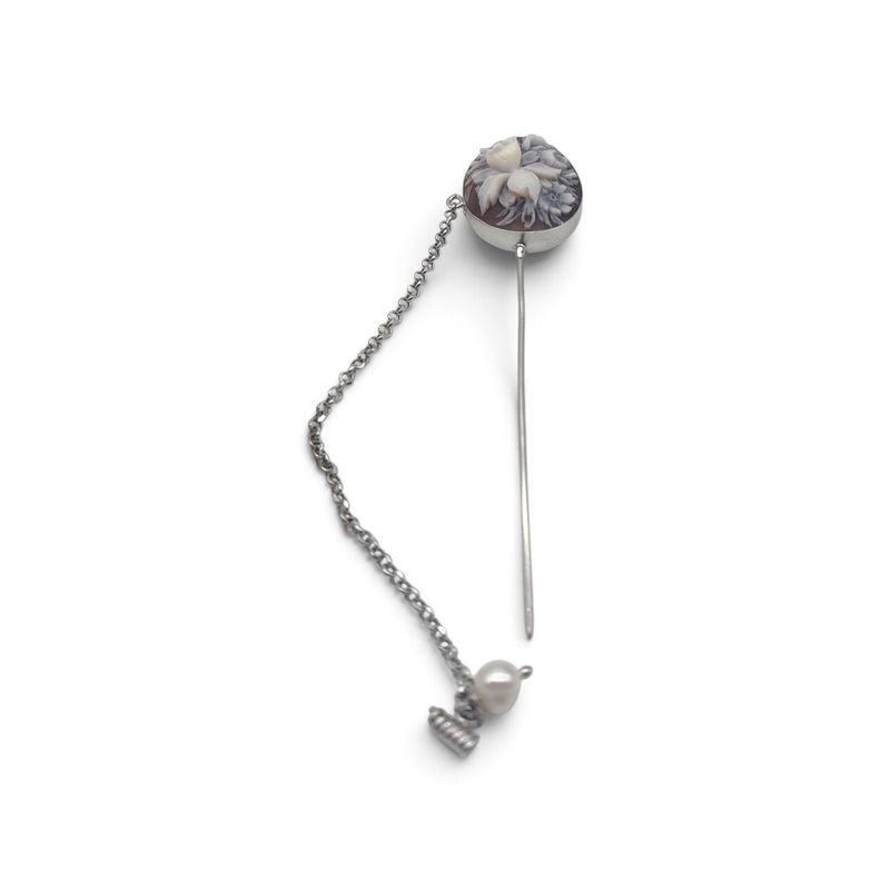 Spillone in Argento 925 con Cameo Floreale Inciso a Mano 25 mm Spilla 95 mm Spillone in Argento 925 con Cameo Floreale Inciso a Mano 25 mm Spilla 95 mm