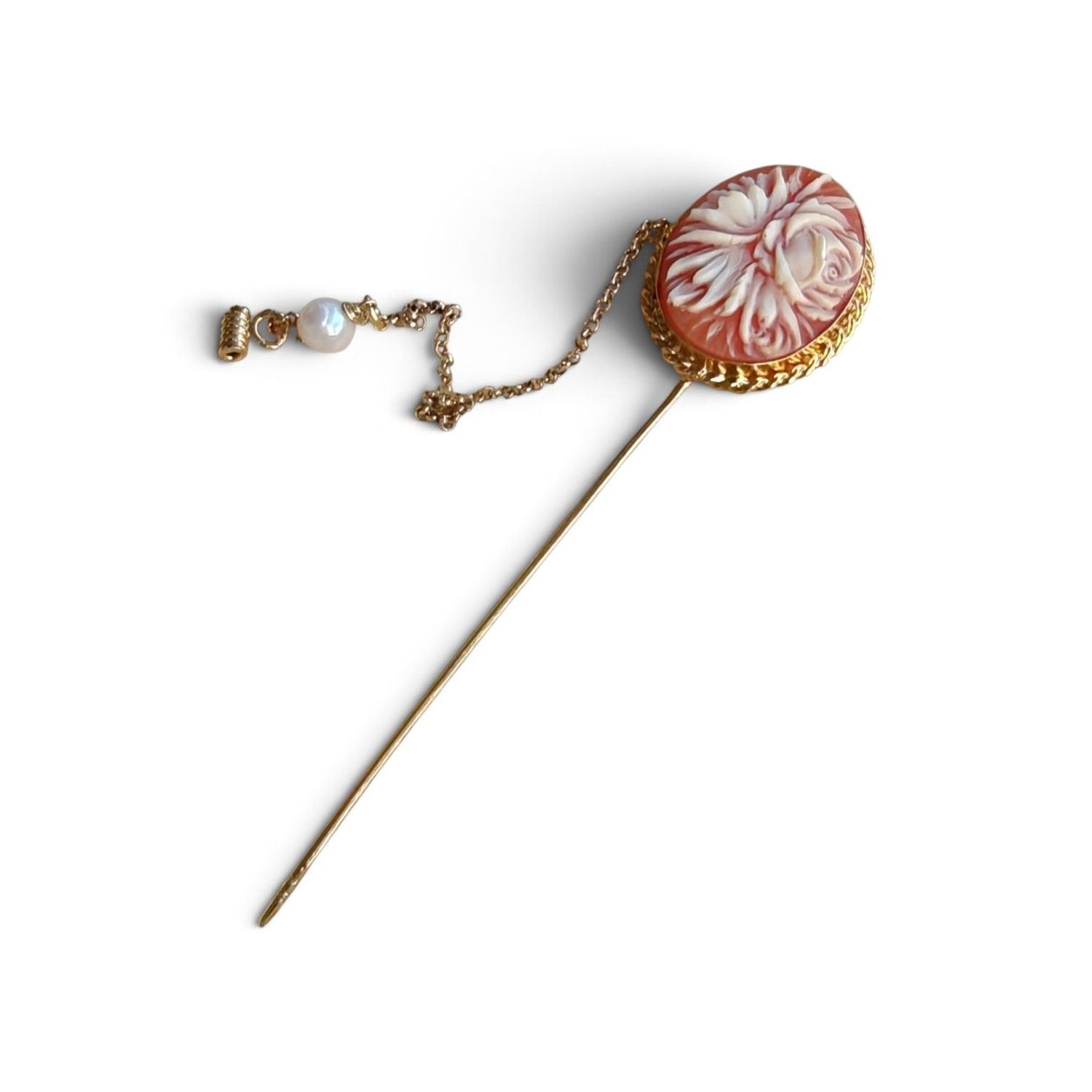 Spilla in Argento 925 Dorato con Cameo Floreale Inciso a Mano – 95 mm