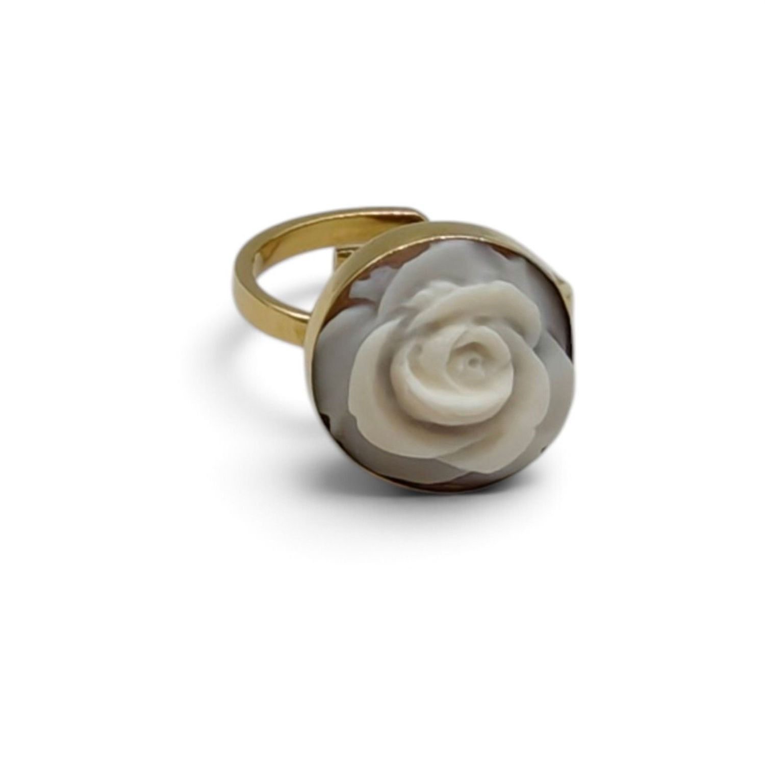 Anello in Argento 925 Placcato Oro con Cameo Floreale da 15 mm