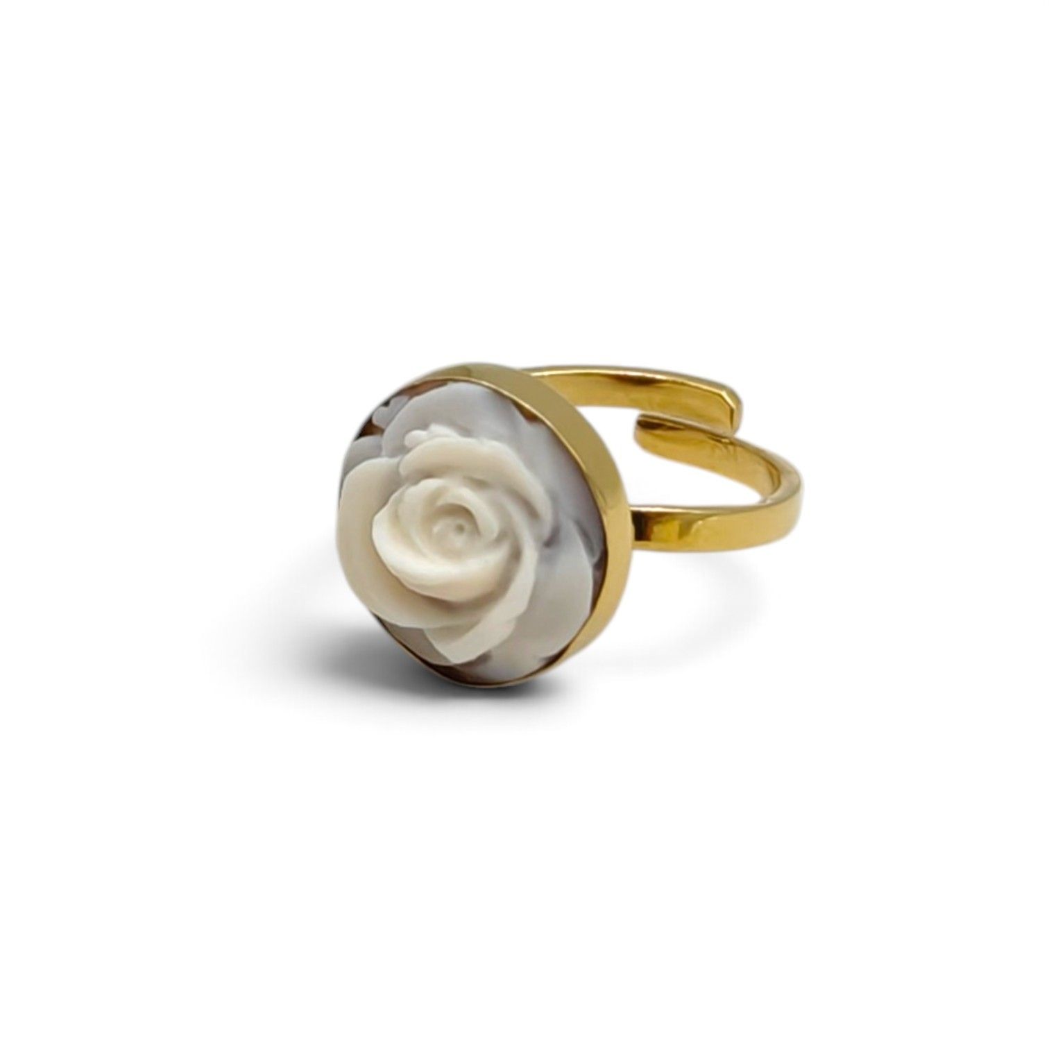 Anello in Argento 925 Placcato Oro con Cameo Floreale da 15 mm