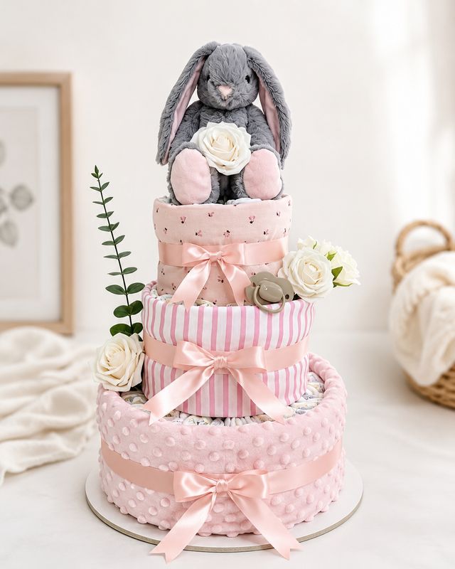 Pink Bunny - 3 Tier Nappy Cake