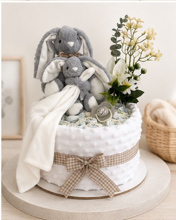 1 Tier Bunny Neutral Nappy Cake