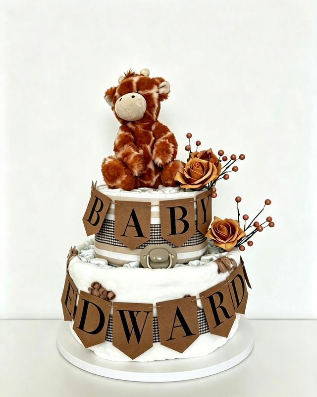 Personalised Giraffe 2 Tier Nappy Cake