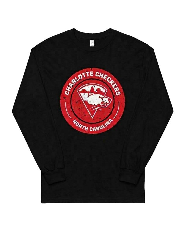 Charlotte Checkers Heavy Distressed Cotton Long Sleeve Black T-shirt