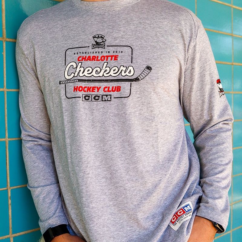 Charlotte Checkers CCM Gris Gray Long Sleeve Tee