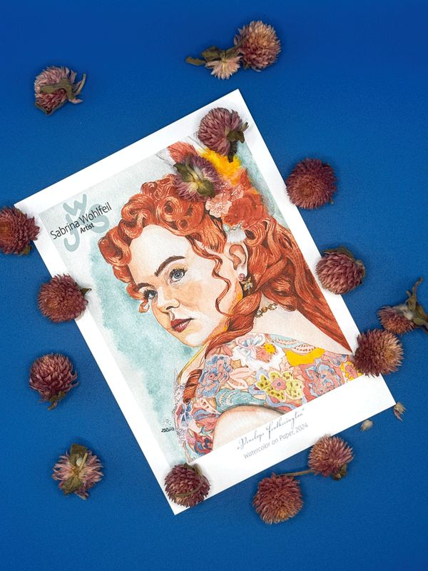 Regency Muse - Postkarte auf 350g/qm Premium Karton mit modernem Aquarellporträt