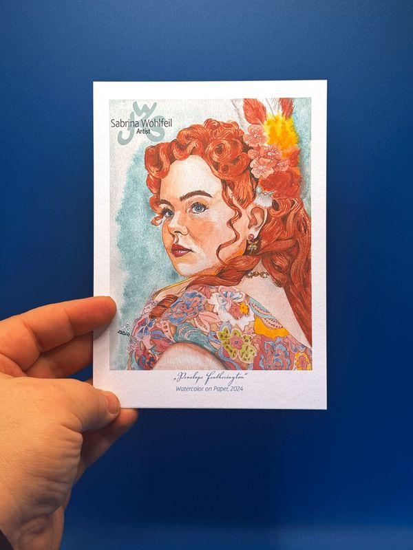 Regency Muse - Postkarte auf 350g/qm Premium Karton mit modernem Aquarellporträt