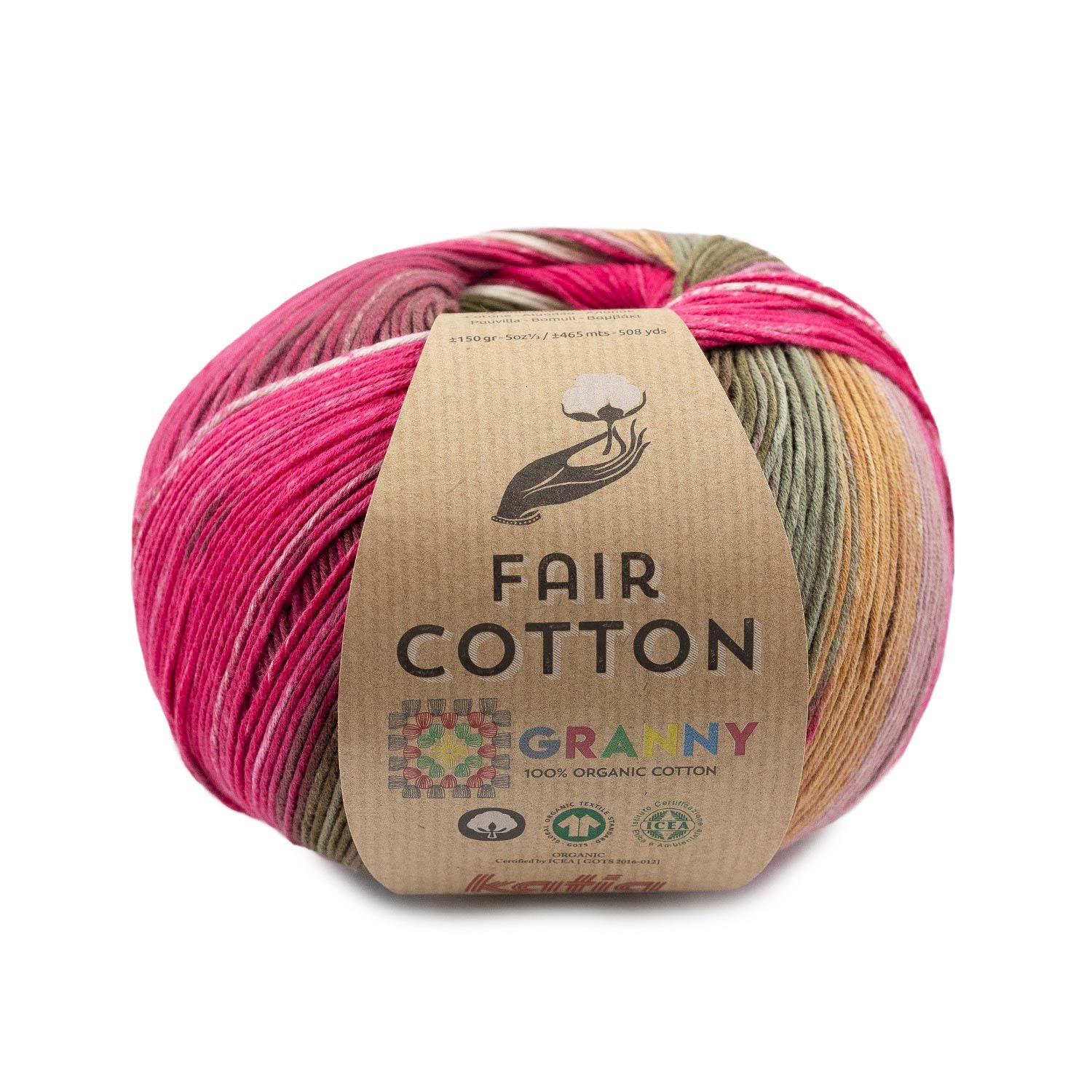 Katia Fair cotton granny | 304 Kauwgom roze-Kaki-Bleek bruin