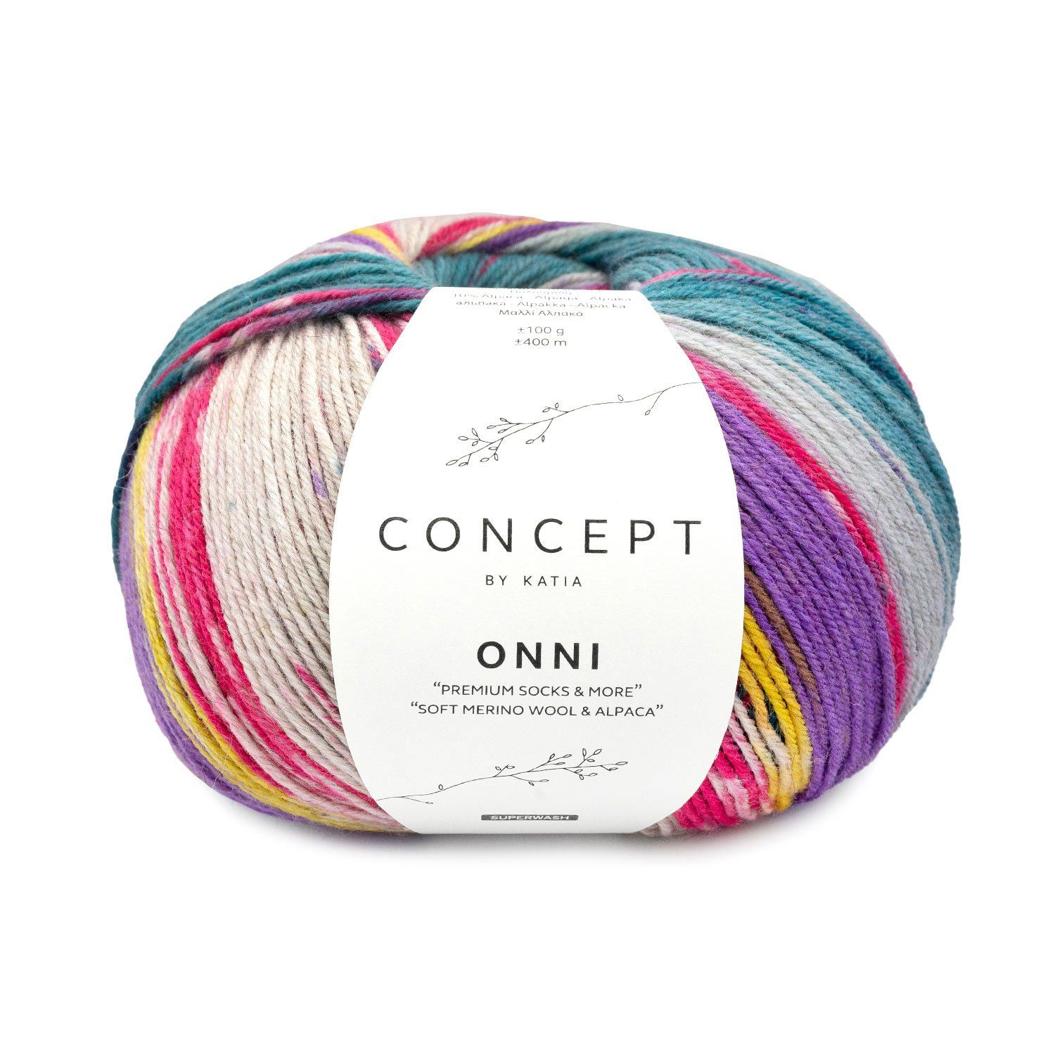 Katia Onni Socks | 405 Groen blauw-Fuchsia-Citroengeel