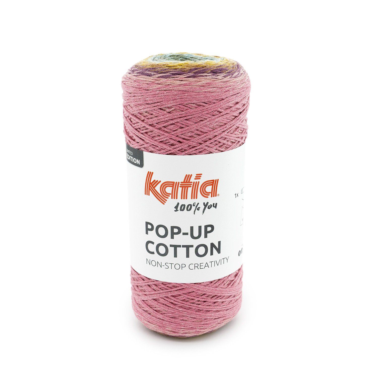 Pop-up cotton | 302 Kauwgom roze-Lila-Geel-Groen