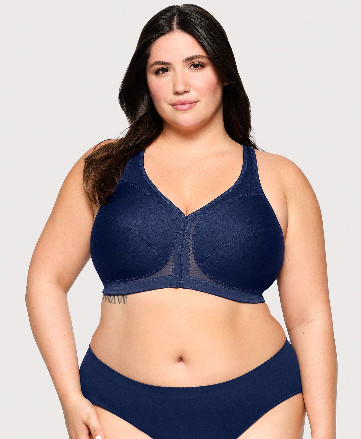 1265 Glamorise MagicLift Front-Closure Posture Back Wirefree Bra Navy